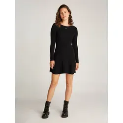 Strickkleid TOMMY JEANS "TJW F&F CABLE SWEATER DRESS", Damen, Gr. XL (42), N-Gr, schwarz, Strick, Obermaterial: 65% Baumwolle, 35% Polyamid, Strukturmuster, casual, tailliert kurz, Rückenausschnitt, Langarm Strickkante kontrastfarben, Kleider, mit Zopfmuster