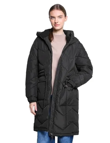 Street One Studio Damen Lange Steppjacke - Modische Steppjacke für Damen mit Kapuze und Tunnelzug zur individuellen Taillierung. Praktische seitliche Taschen und ein 2-Wege-Reißverschluss bieten Komfort und Stil für jeden Tag.