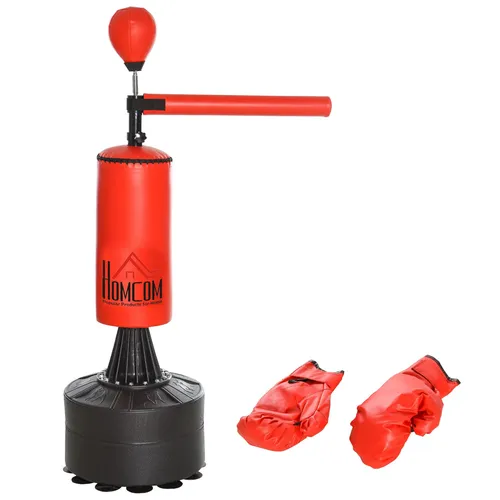 HOMCOM Standboxsack Boxtrainingsgerät mit drehbaren Arm - Standboxsack für effektives Boxtraining, inklusive Luftpumpe und Handschuhen, ideal für Fitness und Selbstverteidigung.