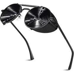Sonnenbrille Herren Damen Rund Steampunk Metall mit UV-Schutz - Stylische Sonnenbrille im Steampunk-Design für Herren und Damen. Polarisierte Gläser bieten optimalen UV-Schutz. Robuster Metallrahmen und verstellbare Passform für höchsten Tragekomfort. Ideal für Outdoor-Aktivitäten und modische Auftritte.