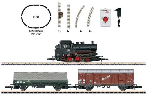 Märklin 81701 Z Start-Set Güterzug der DB - Dampflokomotive BR 89 und zwei Wagen, perfekte Einführung in die Modellbahnwelt