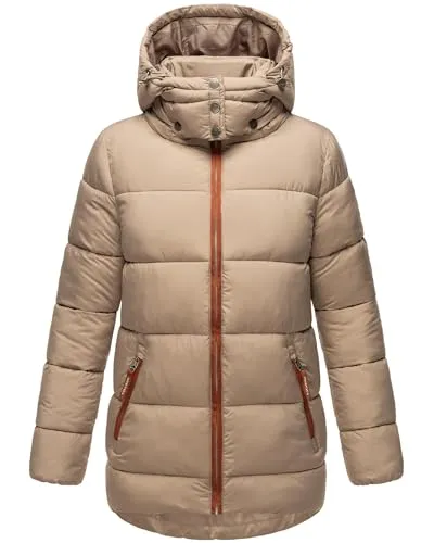 Navahoo Damen Winterjacke Steppjacke mit abnehmbarer Kapuze Taupe Grey Gr. L - Stylische Damen Steppjacke für die kalte Jahreszeit. Mit abnehmbarer Kapuze und zahlreichen Taschen bietet sie optimalen Komfort und Stauraum für alle Outdoor-Aktivitäten.