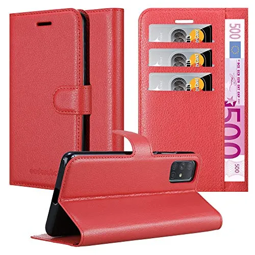 Cadorabo Hülle kompatibel mit Samsung Galaxy A71 5G Handyhülle aus Premium Kunst Leder Flip Klappbare Stoßfeste Magnetische [Standfunktion] [Kartenfächern] Cover Hülle für Galaxy A71 5G Tasche in Rot