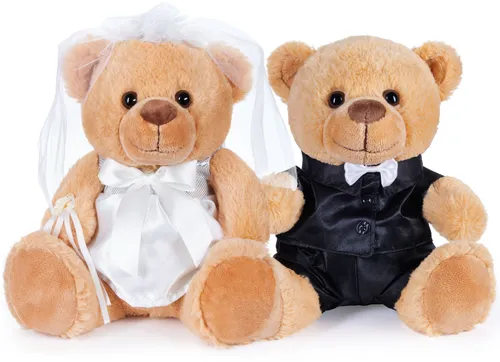 BRUBAKER Teddybär Hochzeitspaar - 25 cm Braut und Bräutigam Set - Hochzeitsgastgeschenke: Entzückendes Teddybär Set mit Bräutigam im Anzug und Braut im Hochzeitskleid, perfekt als romantisches Geschenk zur Hochzeit oder Verlobung.