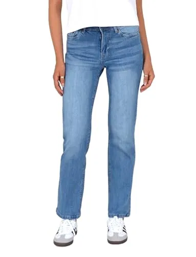 ESRA Damen High Waist Straight Fit Jeans - Hochwertige Damen Jeanshose mit geradem Schnitt und hohem Bund für optimalen Tragekomfort. Ideal für den Alltag und in verschiedenen Waschungen erhältlich. Flexibles Material sorgt für eine perfekte Passform.