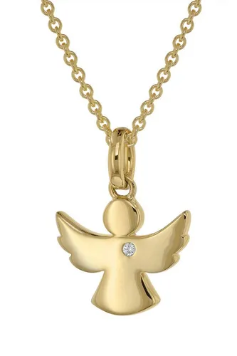 trendor Engel Anhänger mit Diamant und Goldkette 585 - 40 cm - Elegante Damenkette mit filigranem Engel-Anhänger aus 585 Gold und 0,015 ct Brillant. Inkl. vergoldeter Rundanker-Kette, perfekt als Geschenk für besondere Anlässe.