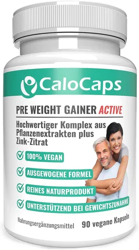 CaloCaps PRE WEIGHT GAINER Kapseln - Pflanzliches Nahrungsergänzungsmittel zur Gewichtszunahme für Sportler und Menschen mit hohem Energiebedarf, enthält eine kraftvolle Mischung aus 11 traditionellen Pflanzen.