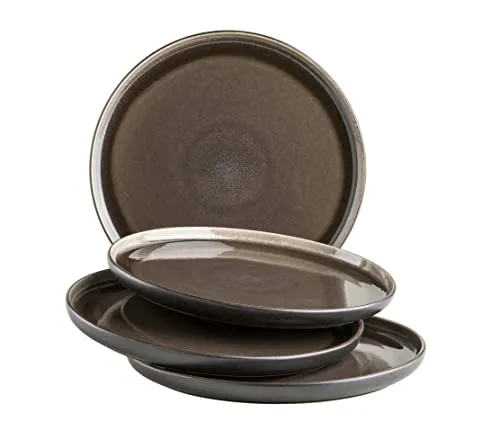MÄSER Serie Niara, Modernes Dessertteller Set für 4 Personen in aufregendem Vintage Look, kleine Teller aus Keramik, Steinzeug, Grau/Schwarz