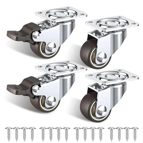 25mm Möbelrollen klein 4er Set mit Bremsen - Lenkrollen für Möbel, bis 40 kg belastbar und ideal für platzsparende Möbel wie Beistelltische oder Pflanzenständer. Aus geräuschlosem TPR-Material für sanfte Bewegung und Bodenschutz.