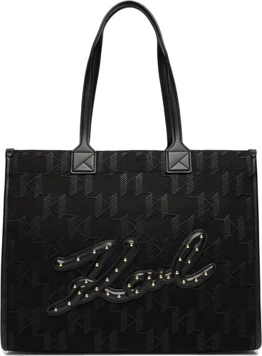 Karl Lagerfeld Skuare Shopper Tasche 41 cm schwarz - Umhängetasche aus hochwertiger Baumwolle mit luxuriösem Design, Handyfach und sicherem Reißverschluss – ideal für den stilvollen Alltag.