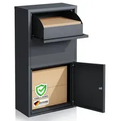 KARAT Paketbox Clement Anthrazit – Wetterfester Paketkasten mit Klappsystem - Sichere Paketbox Clement für den komfortablen Paketempfang. Robuste Bauweise aus verzinktem Stahl, diebstahlsicher und modern im Design. Ideal für jeden Eingangsbereich.