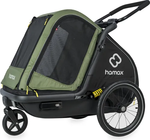 Hamax Pluto Hundeanhänger M, Green/Black - Sicher und Komfortabel - Fahrradanhänger für Hunde, entwickelt mit Tierärzten für optimalen Komfort und Sicherheit. Mit leicht austauschbarem Cover und innovativem Faltmechanismus für einfache Handhabung.