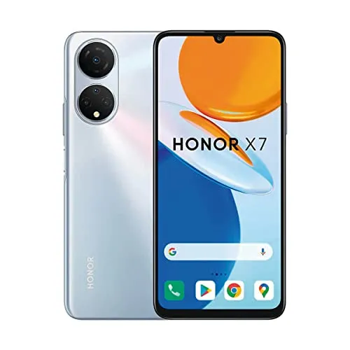 HONOR X7 (Silver) - 6,74 Zoll Fullview Smartphone - Handys mit 48 MP Quad-Kamera und 90 Hz Bildschirm für flüssige Darstellungen. Genießen Sie mit dem 5000-mAh-Akku bis zu 20 Stunden Videowiedergabe und blitzschnelles Aufladen in 10 Minuten!