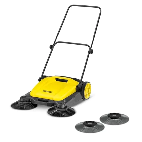 Kärcher Handkehrmaschine S 3 Twin 2-in-1 mit 650mm Kehrbreite - Effiziente Handkehrmaschine mit 650mm Kehrbreite, 2+2 Seitenbesen für alle Untergründe, höhenverstellbarer Schubbügel für rückenschonendes Arbeiten und platzsparende Aufbewahrung.