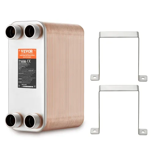 VEVOR 80 Plattenwärmetauscher 4x1-1/4 Zoll MNPT-Anschluss - Effizienter Plattenwärmetauscher aus 316 Edelstahl für Fußbodenheizungen, hohe Energieeinsparung und thermischer Wirkungsgrad von bis zu 99%.