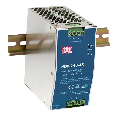 MEAN WELL NDR-240-24 DIN Rail Power Supply - Sonstiges Automations Equipment, ideal für industrielle Anwendungen mit Schutz gegen Kurzschluss und Überlast sowie praktischer LED-Anzeige für DC OK.