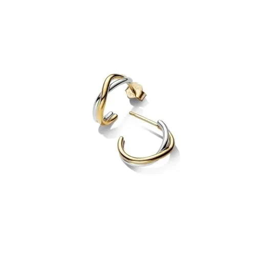 Pandora Essence Bicolor Offene Creolen-Ohrringe aus Sterling Silber - Ohrringe für Damen, handgefertigt mit organischem Design und 14 Karat vergoldeter Metalllegierung für einen extravaganten Look.