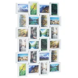 relaxdays Staffelbilderrahmen für 24 Fotos, Weiß Transparent - Bilderrahmen Collage für kreative Fotopräsentation, ideal für persönliche Erinnerungen und stilvolle Raumgestaltung.