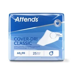 Attends Cover-Dri Classic Bettschutzunterlagen 60 x 90 - Saugstarke Einmal-Schutzunterlagen, ideal für Betten und Möbel. Die rautenförmige Struktur sorgt für schnelle Flüssigkeitsverteilung und Stabilität. Praktisch verpackt in 25 Stück.