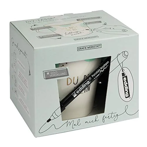 Grafik-Werkstatt Werkstatt DIY-Tasse zum selbst gestalten | Set mit edding Porzellan- und Glasmalstift | 420 ml | Mal mich fertig, 61261, Weiß