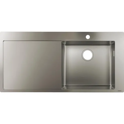Einbauspüle 450 S715-F450 mit Abtropffläche - Edelstahl Küchenspülbecken mit 1 Hauptbecken und praktischer Abtropffläche, ideal für 60 cm Unterschränke, bietet Flexibilität durch flache oder flächenbündige Einbauart.