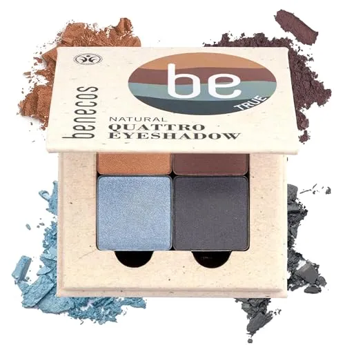 Benecos Quattro Eyeshadow true blue - 4 hochpigmentierte Lidschattenfarben - wiederbefüllbare Make-up-Palette - Naturkosmetik mit Bio-Rizinusöl