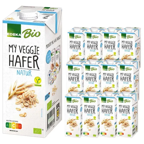 Edeka Haferdrink My Veggie Natur, BIO, 1 Liter (12 Stück) - Pflanzliche Milchalternative aus 100% Bio-Hafer. Ideal für Müsli, Getränke und Backen. Ungesüßt und laktosefrei – eine vielseitige Wahl für bewusste Ernährung.