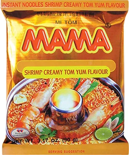 MAMA Instant Nudeln Garnele Sahnig - 20er Pack - Nudelgerichte mit cremigem Garnelengeschmack, perfekt für eine schnelle und schmackhafte Mahlzeit, ideal für Liebhaber der thailändischen Küche.