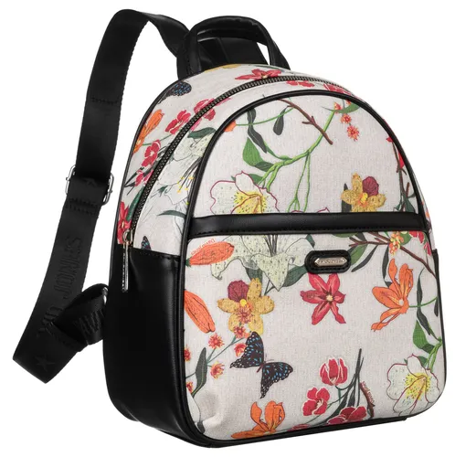 Urbaner Damenrucksack mit Blumenmuster - David Jones - Stylischer Damenrucksack mit farbenfrohem Blumenmuster, aus hochwertigem Leder. Mit mehreren Taschen für optimale Organisation und verstellbaren Trägern für individuellen Tragekomfort.