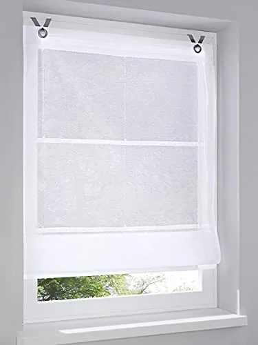 Raffrollo Kessy Bessy Weiss 100x140 cm - Ösenrollo - Hochwertiges Ösen Raffrollo in Weiß, halbtransparent und waschbar bei 30°C. Einfache Montage ohne Schrauben – ideal für schnelle und unkomplizierte Fensterdekoration.