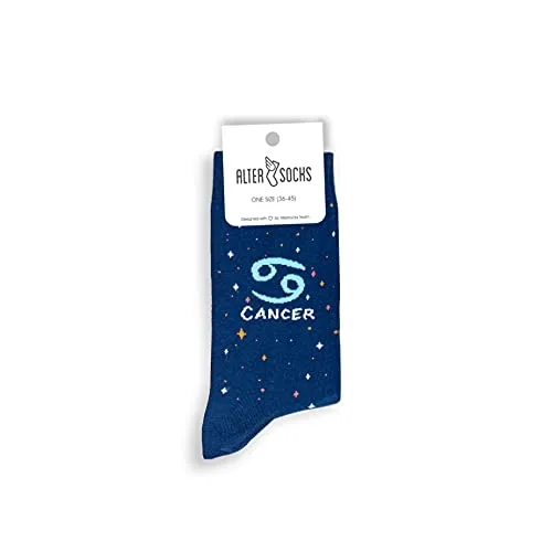 ALTER SOCKS Lustige Socken | Sternzeichen Krebs Geschenk | Sternzeichen Socken Damen & Herren | witzige Strümpfe | Größe 36 – 45 (Krebs (Cancer))