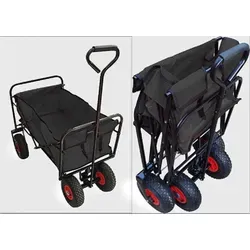 Faltbarer Bollerwagen mit Luftreifen, schwarz - Bollerwagen mit großen Luftreifen für einfachen Transport von Einkäufen oder Picknick-Utensilien. Ideal für Ausflüge, Gartenarbeit und mehr. Zusammenfaltbar für platzsparende Aufbewahrung.
