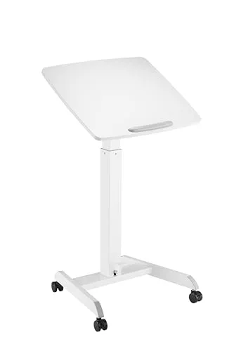 Worktrainer - Mobispot Weiß - Höhenverstellbarer Stehpult mit Rollen - Mobiler Steh-Sitz-Schreibtisch mit Gasfederbedienung, ideal für flexibles Arbeiten zu Hause oder im Büro. Neigungsverstellung und einfache Höhenanpassung von 76-113 cm für optimalen Komfort.