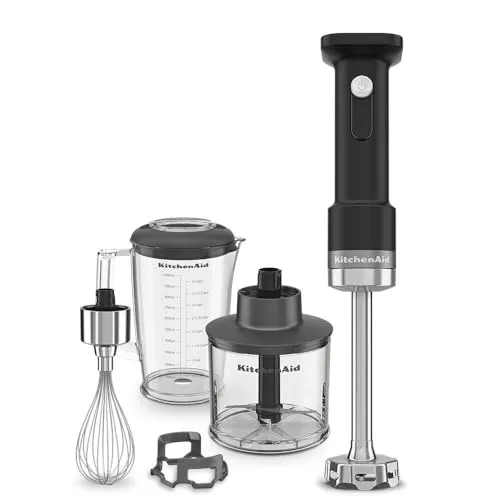 KitchenAid Stabmixer 5KHBRV05BM schwarz - Standmixer mit abnehmbarem Mischerarm und 4-Klingen-Edelstahlmesser für effizientes Mixen. Genießen Sie kabellose Freiheit mit bis zu 30 Minuten Laufzeit und ergonomischem Design.