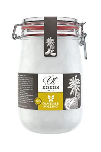 Kokosöl Nativ (Bio) 1000 ml - Ölmühle Solling - Bio Speiseöl, kalt gepresst und vegan, ideal für gesunde Küche und vielseitige Anwendungen.