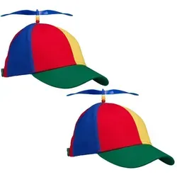 Relaxdays Bunte Propeller Mütze 2er Set Blau,Gelb,Rot