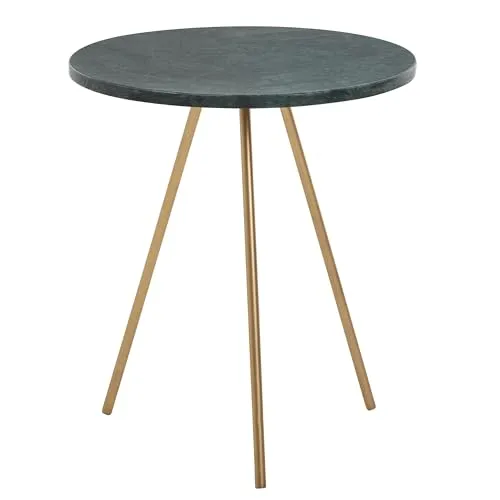 FINEBUY Beistelltisch FB75826 - Echter Marmor Grün, 38x38x44cm, Dreibein Sofatisch - Ablagetisch aus echtem indischen Marmor mit einzigartiger Tischplatte und goldfarbenen Metallbeinen. Ideal als Sofatisch oder Zusatztisch für ein modernes Zuhause.