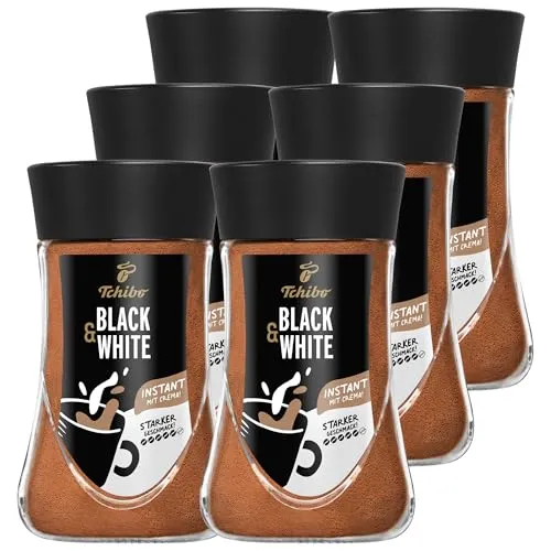 Tchibo Black & White Instantkaffee 6x180g - Kaffee mit starkem Geschmack, vollmundig und kräftig, ideal für Kaffeeliebhaber, die eine samtige Crema schätzen.