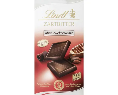 Lindt Zartbitter Schokolade ohne Zuckerzusatz 100g - Zartbitter Schokolade mit 55% Cacao, perfekt für zuckerbewusste Genießer – glutenfrei und unwiderstehlich lecker!
