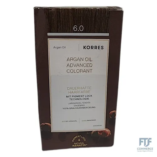 KORRES Argan Oil Coloration 6.0 Dunkelblond - Haarfarbe mit 100% Grau- und Weißabdeckung, angereichert mit Arganöl und pflanzlichem Keratin für gesundes, glänzendes Haar. Frei von Ammoniak und pflegt intensiv!