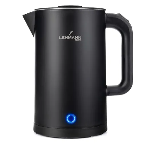 LEHMANN Elektrischer Wasserkocher 2200W – Schnelles Erhitzen mit LED-Licht und Doppelwand - Wasserkocher für schnelles Erhitzen mit 1,7L Fassungsvermögen, doppelwandig für Sicherheit und Energieeinsparung, BPA-frei und ideal für moderne Haushalte.