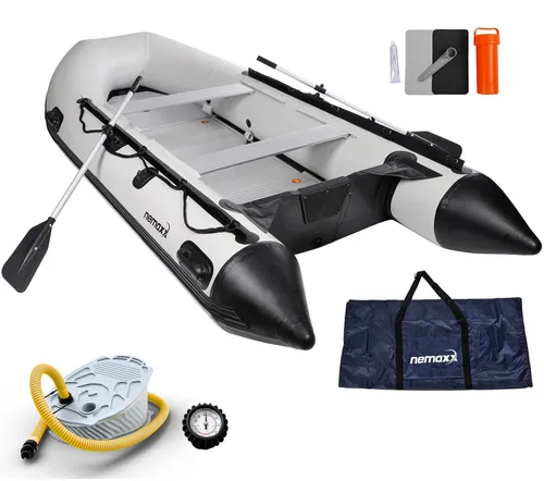 Nemaxx ZB380 Professional Schlauchboot - 380 cm, aufblasbares Angelboot für 6 + 1 Personen, mit Aluboden, 2 Paddel und Luftpumpe inklusive