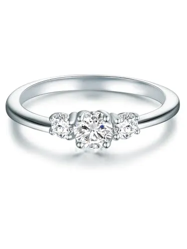 Trilani Damen Verlobungsring 925/- Sterling Silber mit Zirkonia im Brillantschliff - Solitärring Silberring Damen mit Stein Antragsring Trauring
