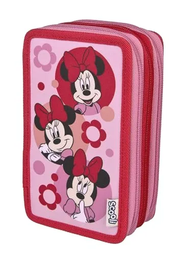 Scooli - Tripledecker Minnie Mouse - Gefülltes Schüleretui mit hochwertigen Stiften & Zubehör - Ideal für Schule, Freizeit und unterwegs - ab 6 Jahren