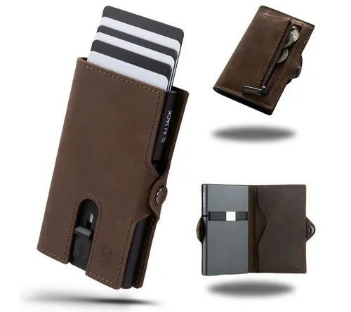 SlimJack Wallet mit Münzfach - Jackster Wallet, RFID-Schutz und elegantes Design aus Echt-Leder, ideal für bis zu 8 Karten und Bargeld