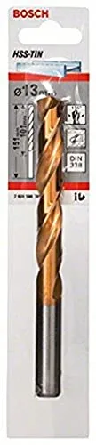 Bosch Accessories 2608596781 HSS Metall-Spiralbohrer 13mm - Bohrmeißel mit TiN-Beschichtung für maximale Lebensdauer beim Metallbohren. Ideal für präzises Arbeiten mit verschiedenen Metallen und Kunststoffen.