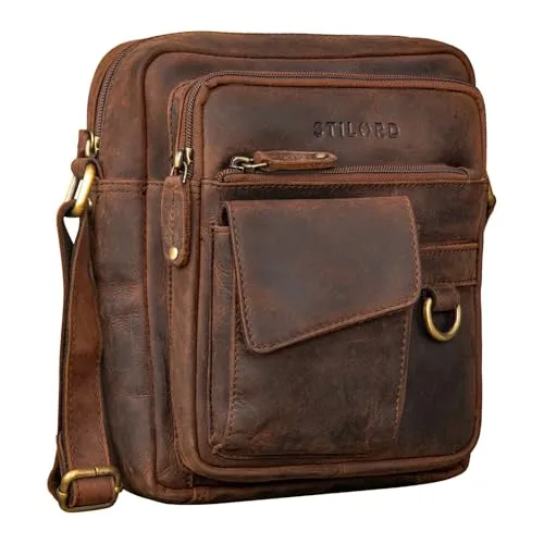 STILORD 'Ryan' Crossbody Tasche Herren Leder - Vintage Umhängetasche aus echtem Leder, ideal für 9,7 Zoll iPads und DIN A5 Dokumente, mit markanten Details und praktischem Stauraum für moderne Männer.