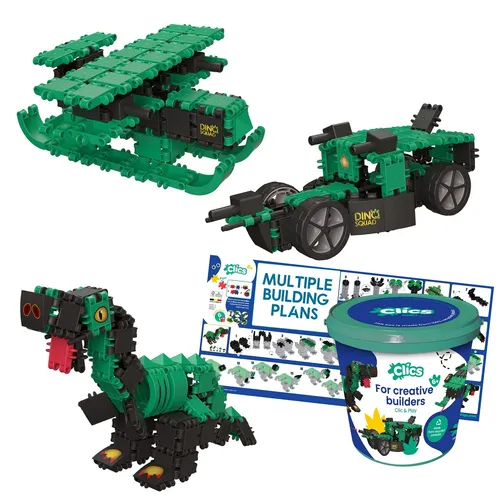 Clics Dino World - Konstruktionsspielzeug für kreative Kinder - Konstruktionsspielzeug für Kinder ab 3 Jahren mit 151 Teilen, fördert kreatives Lernen und die Fantasie durch Bau von Dinos.