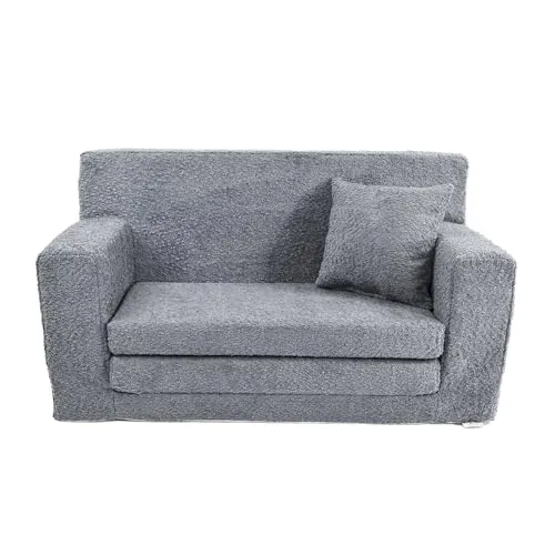 FORTISLINE Kindersofa Grau - Multifunktionales Schaumstoffsofa - Sofas für Kinderzimmer - Ausklappbares Kindersofa mit abnehmbarem, waschbarem Bezug für optimalen Komfort und einfache Pflege.