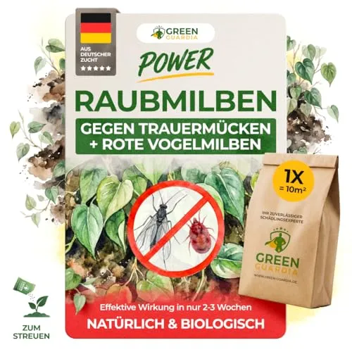 GREEN GUARDIA Insektenvernichter Raubmilben - Insektenlampen, effektive und umweltfreundliche Bekämpfung von Trauermücken und Roten Spinnmilben, ideal für Zimmerpflanzen und Garten.